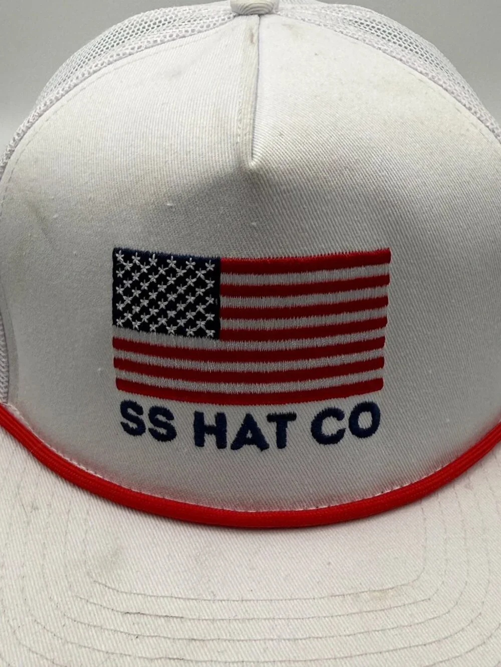 Southern Strings Hat Co Snapback Cap White Embroidered American Flag OS Adjust